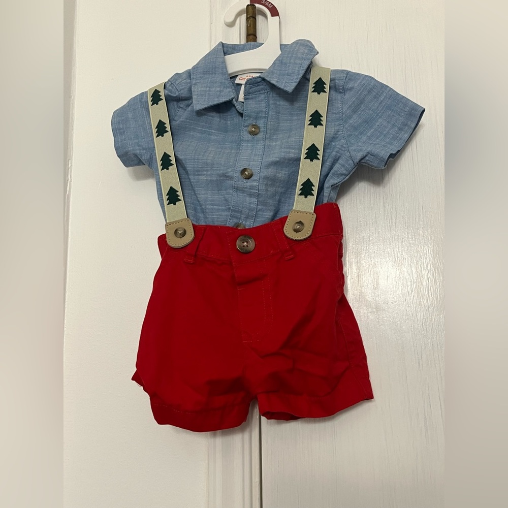 Cat & Jack Baby Boys Christmas Overalls Saspenders Outfit 3-6m